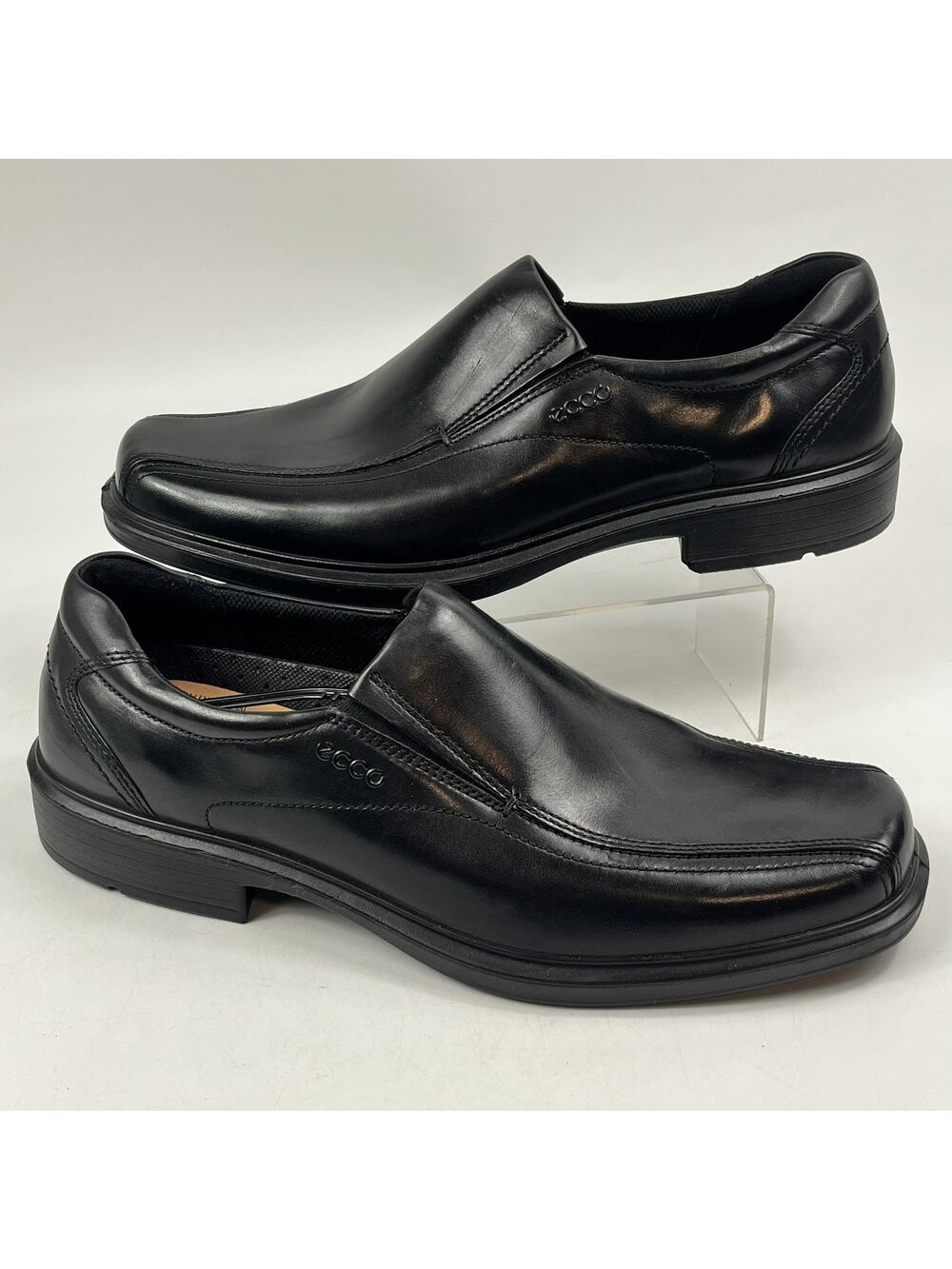 New Ecco Mens Slip On Loafer Dress Shoe Sz13 HELSINKI Black Leather Square Toe